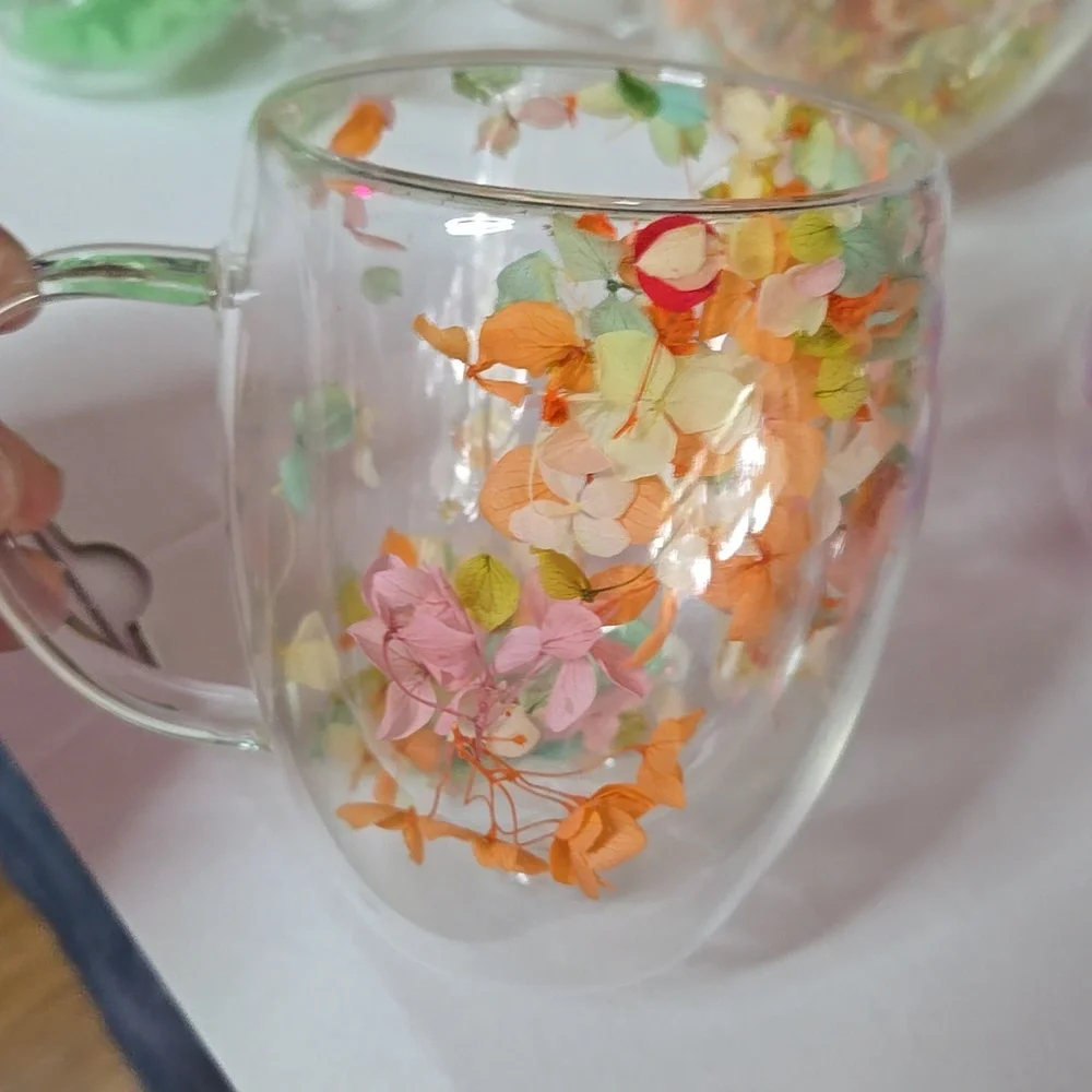 6 Floral Glass Mug Set - Picture 3 of 4